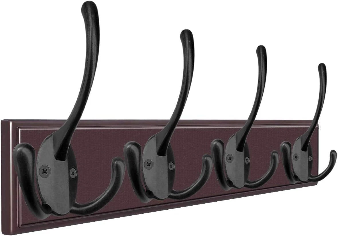 Set of 6 Heavy Duty Three Prong Coat Hooks Wall Mounted