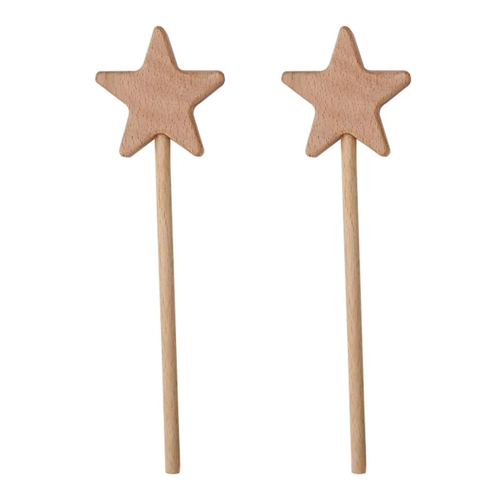 2 Pieces Wooden Star Fairy Wands for Crafting (Unfinished)