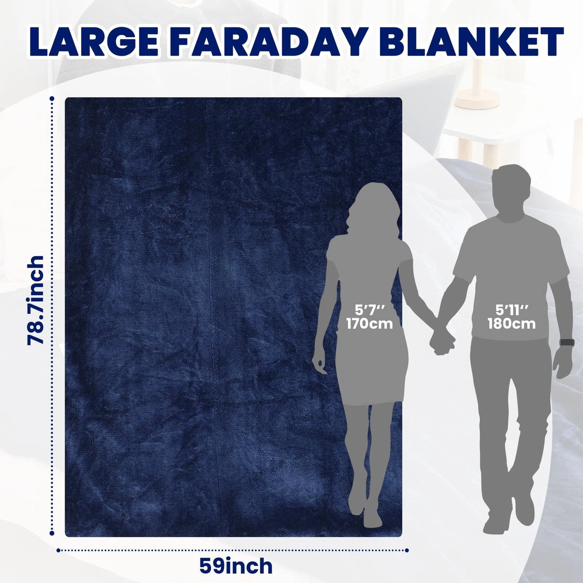 80 x 60 Inch EMF Faraday Blanket for Large Coverage (Dark Blue)