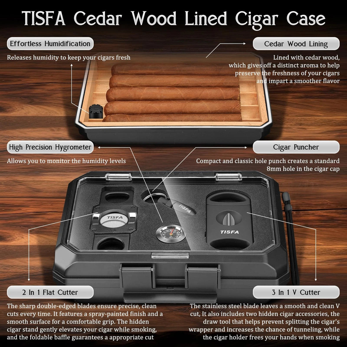 Set of 2 Travel Cigar Humidors with Cutters and Hole Punch