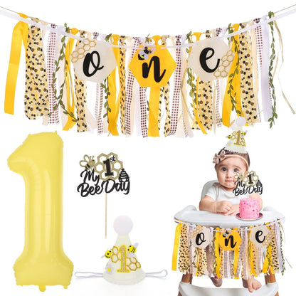 Happy 1st Bee Day High Chair Banner for First Birthday (2023)