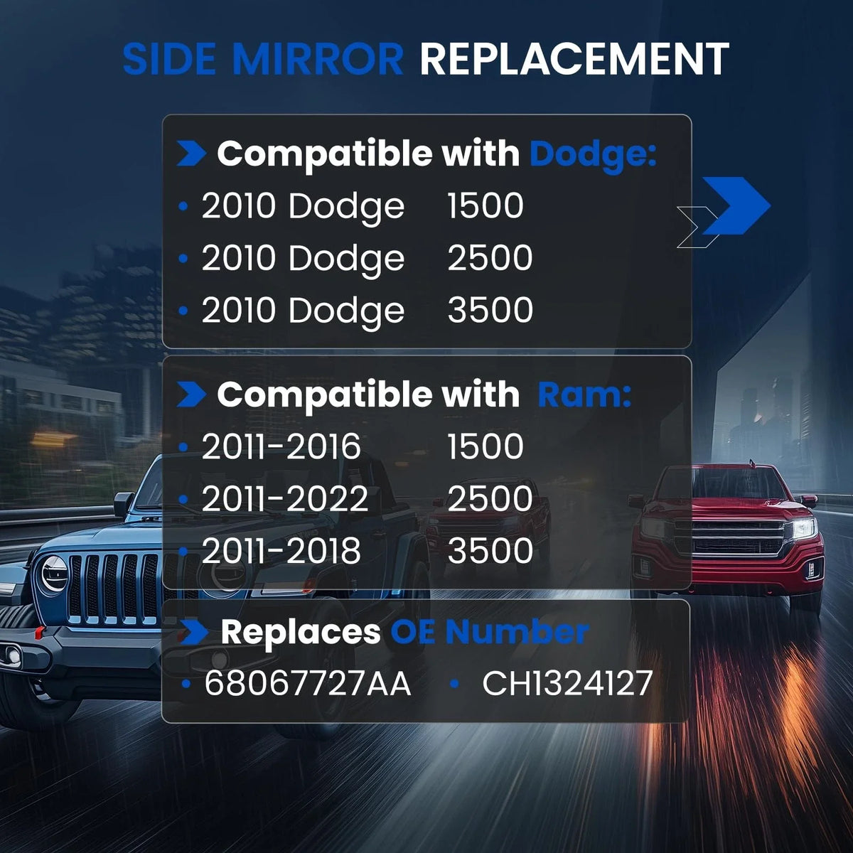 Heated Towing Mirror Glass Upper Left for Ram 1500 2500 3500 (2009–2010)