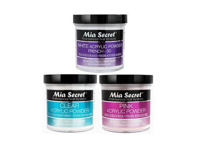 Set of 3 Acrylic Powder for Nail Art - Pink, Clear, White (4 oz)
