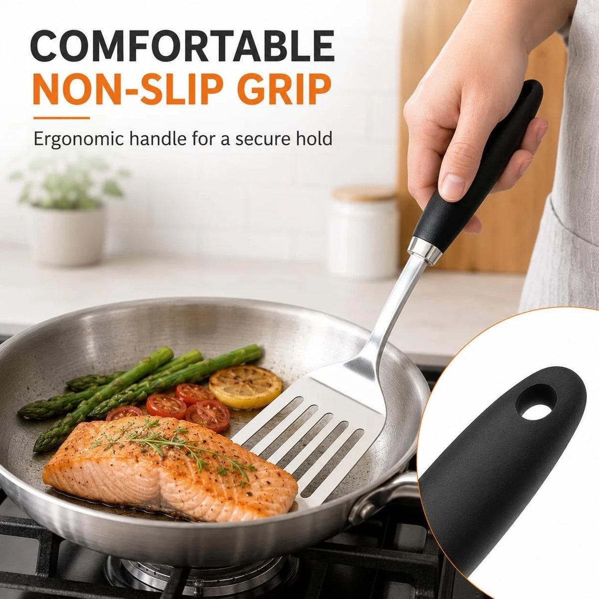Stainless Steel Slotted Turner Spatula for Cast Iron Cookware