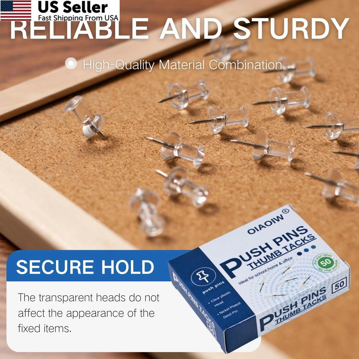 300pcs Clear Push Pins for Bulletin Boards (1 inch x 0.32 inches)