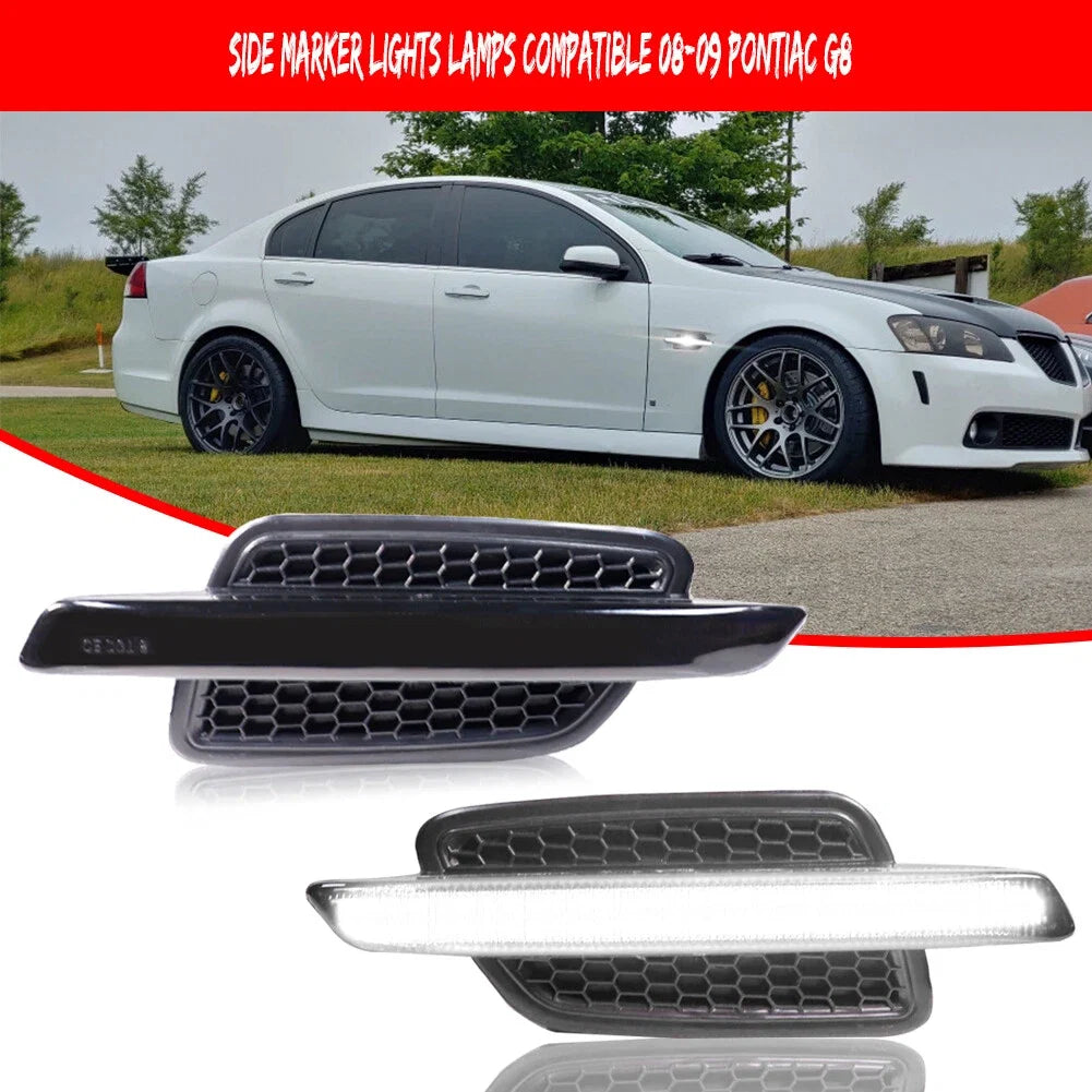 Set of 2 Black Smoke White LED Light Bar Fender Side Markers for Pontiac G8 (2008–2009)