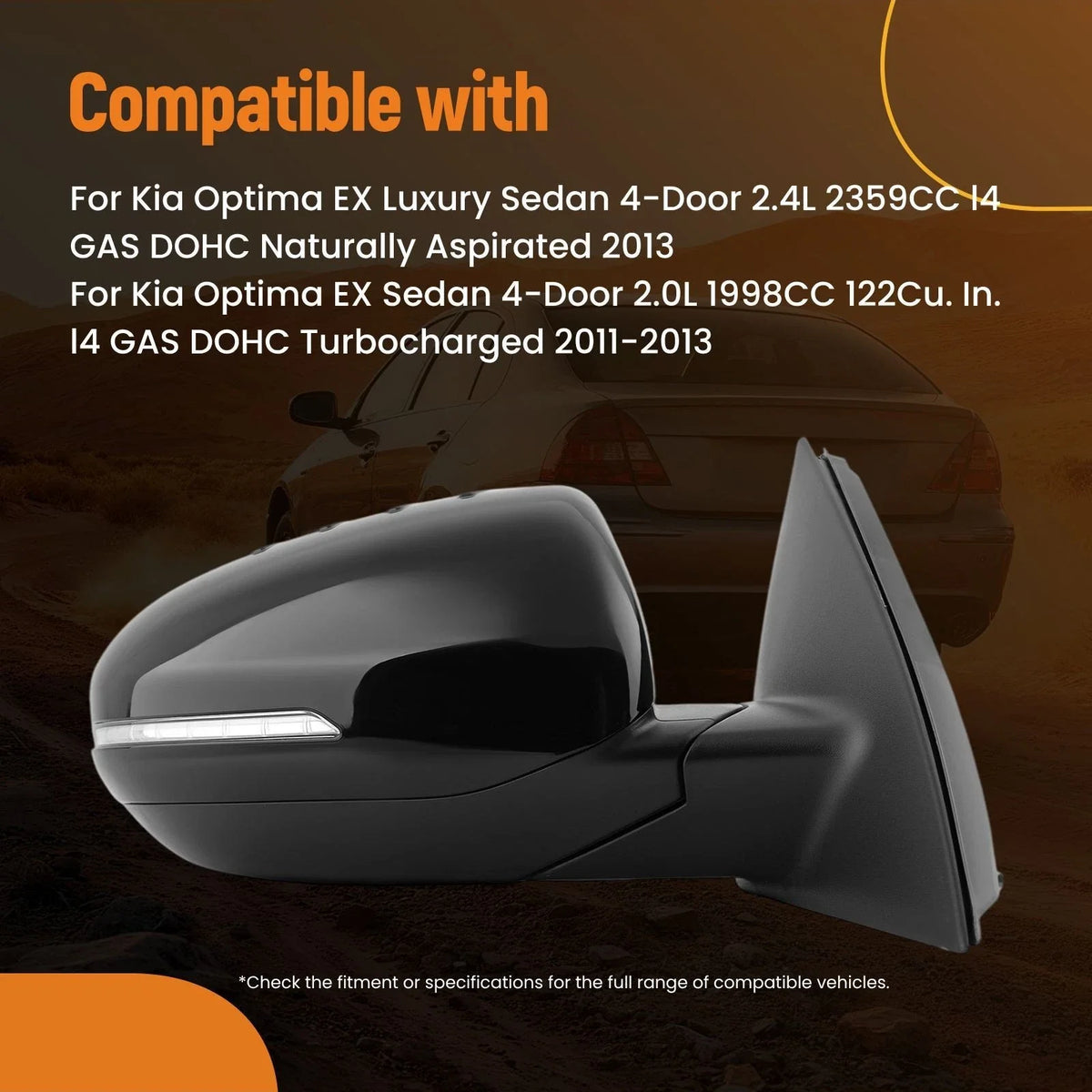 Right Rear View Mirror for Kia Optima EX (2011–2013) Manual Folding KI1321152