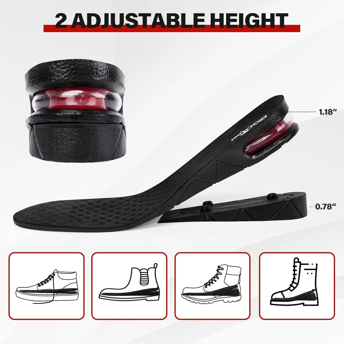 Height Increase Insoles for Men Women (Adjustable, Invisible)
