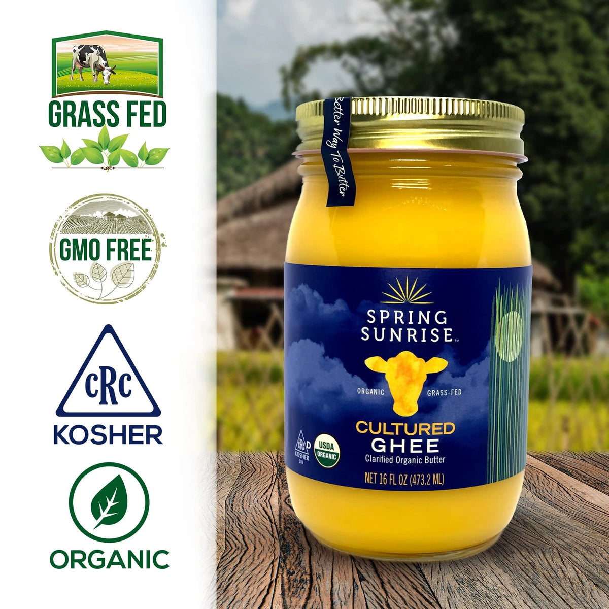 Organic Ghee Clarified Butter Cooking Oil 16oz Jar