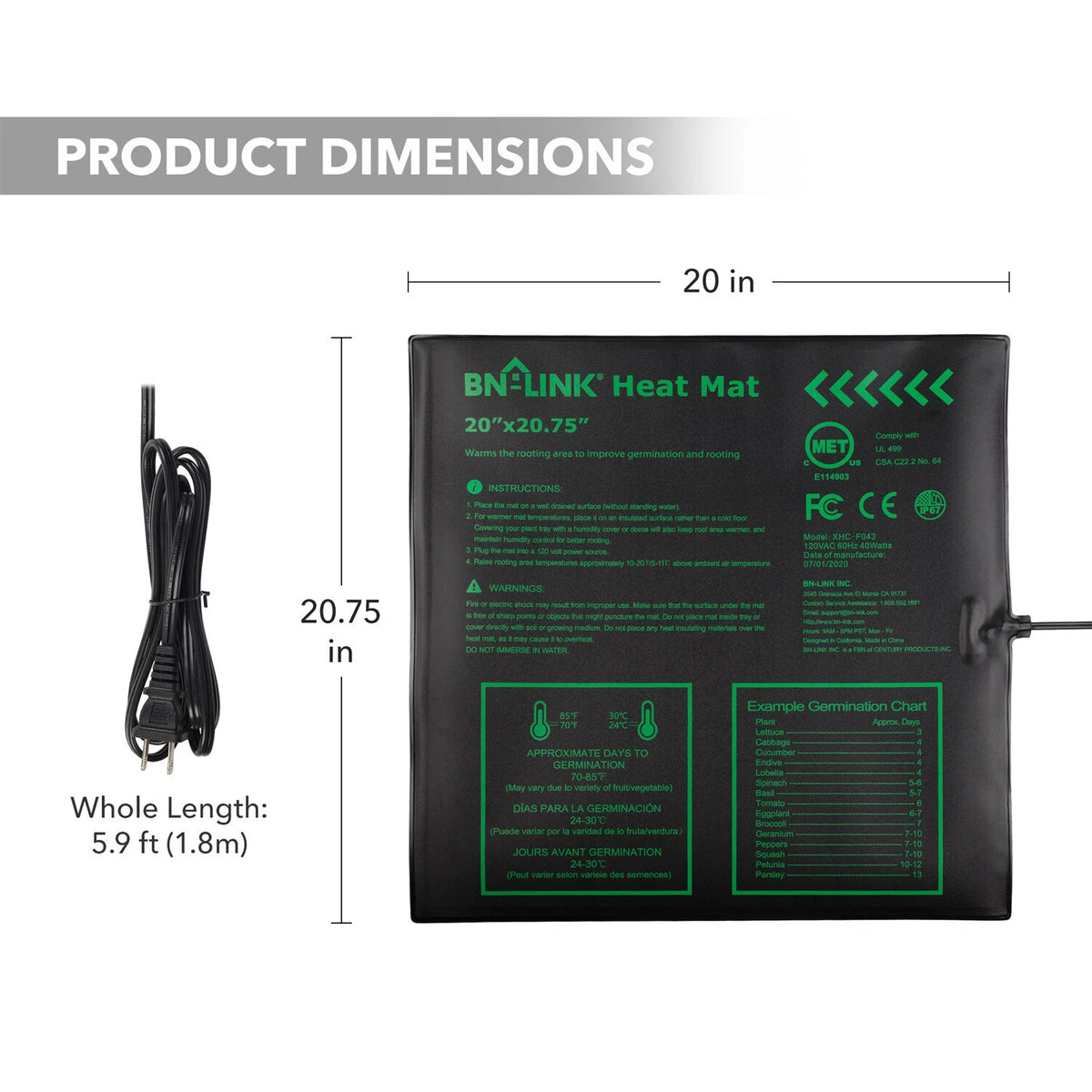 Seedling Heat Mat for Hydroponics 20"x20.75"