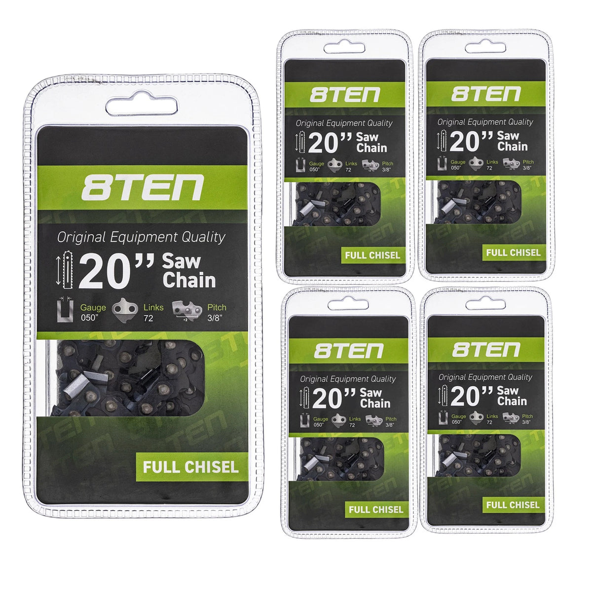 5 Pack Chainsaw Chain for Stihl Husqvarna 20 Inch Bar (.050 Gauge 3/8 Pitch) A1LM-72 ST, A1LM-72E, A50C-1PL72