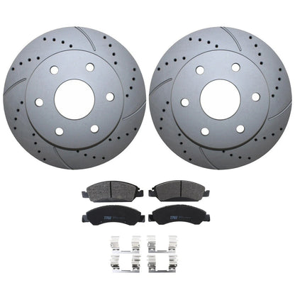 Front Brake Kit Set of 4 Drilled Rotors & TRW Metallic Pads for Silverado Sierra 1500 (2007–2013)