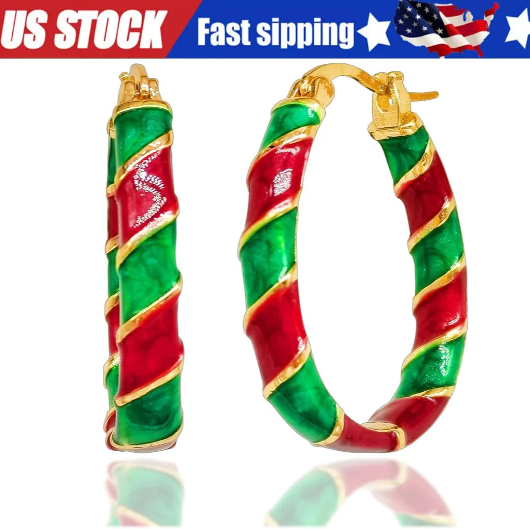 Christmas Earrings for Women - Red Green Hoop Earrings