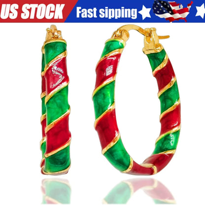 Christmas Earrings for Women - Red Green Hoop Earrings