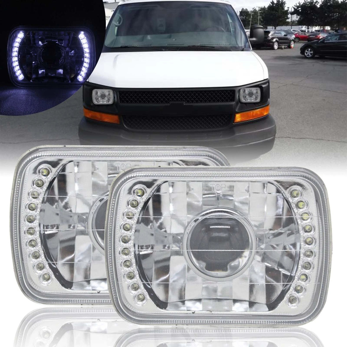 7x6 LED Halo Projector Headlight for Chevy Express Cargo Van (1500 2500 3500)