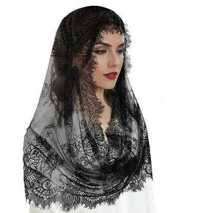 Floral Lace Chapel Mantilla Head Covering for Catholic Mass