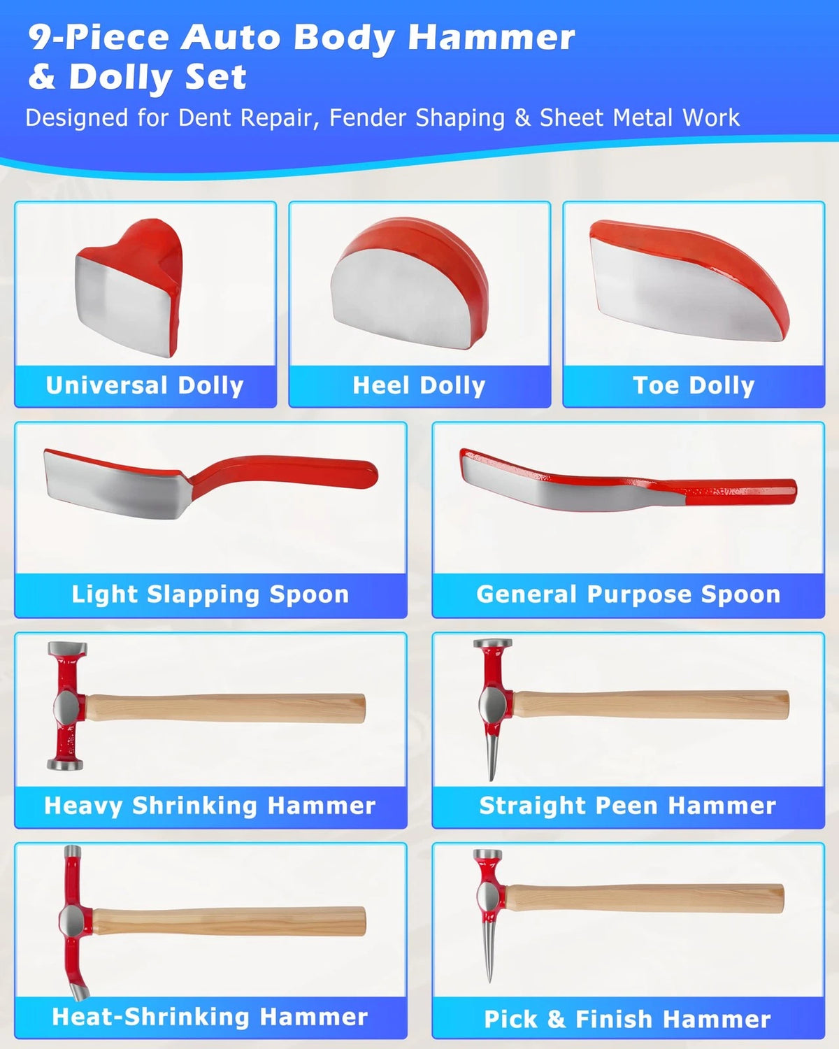 9 pcs Heavy Duty Auto Body Repair Tool Set for Automotive
