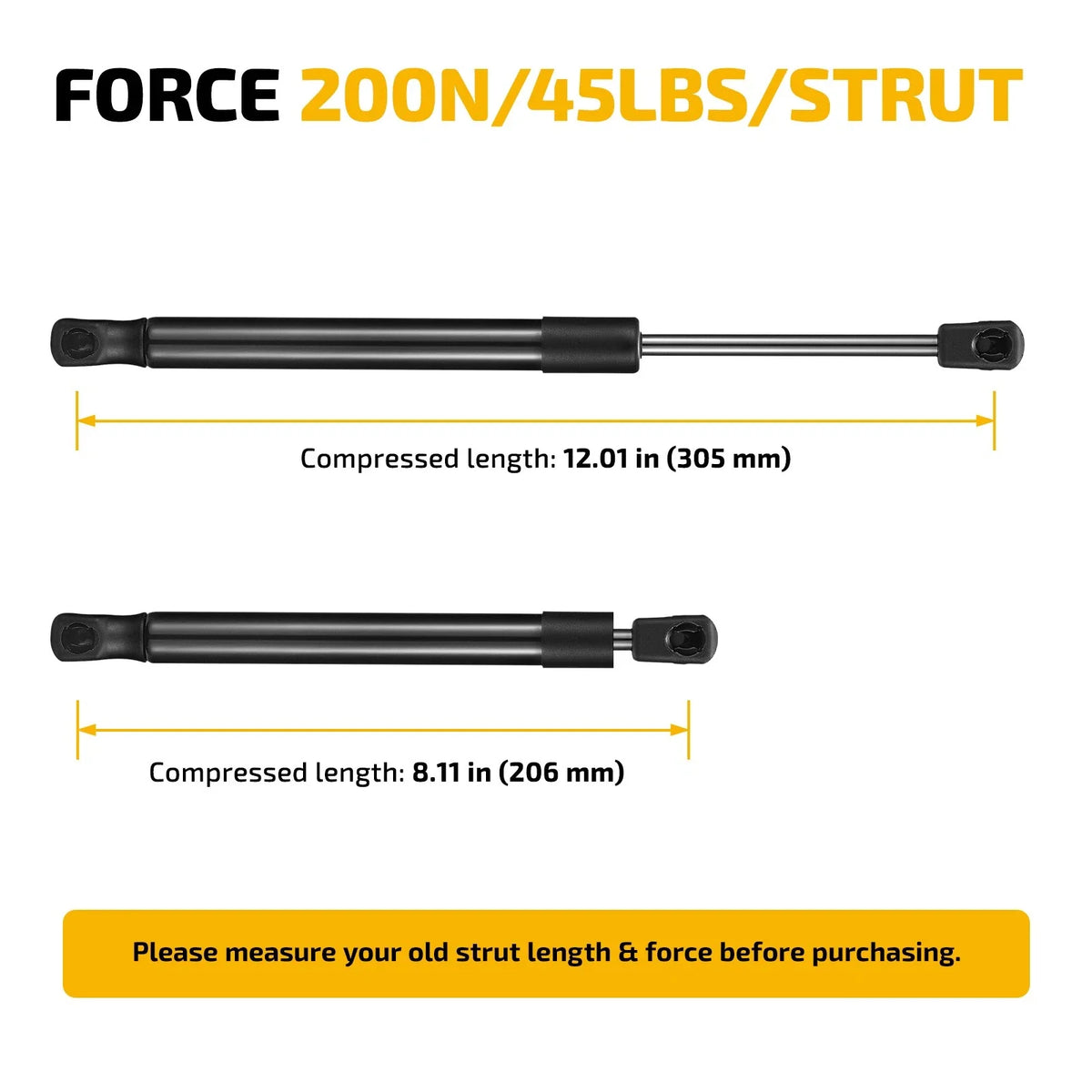 Set of 2 SE120P45 12" Gas Lift Support Struts for Leer Camper (200N/45Lbs)