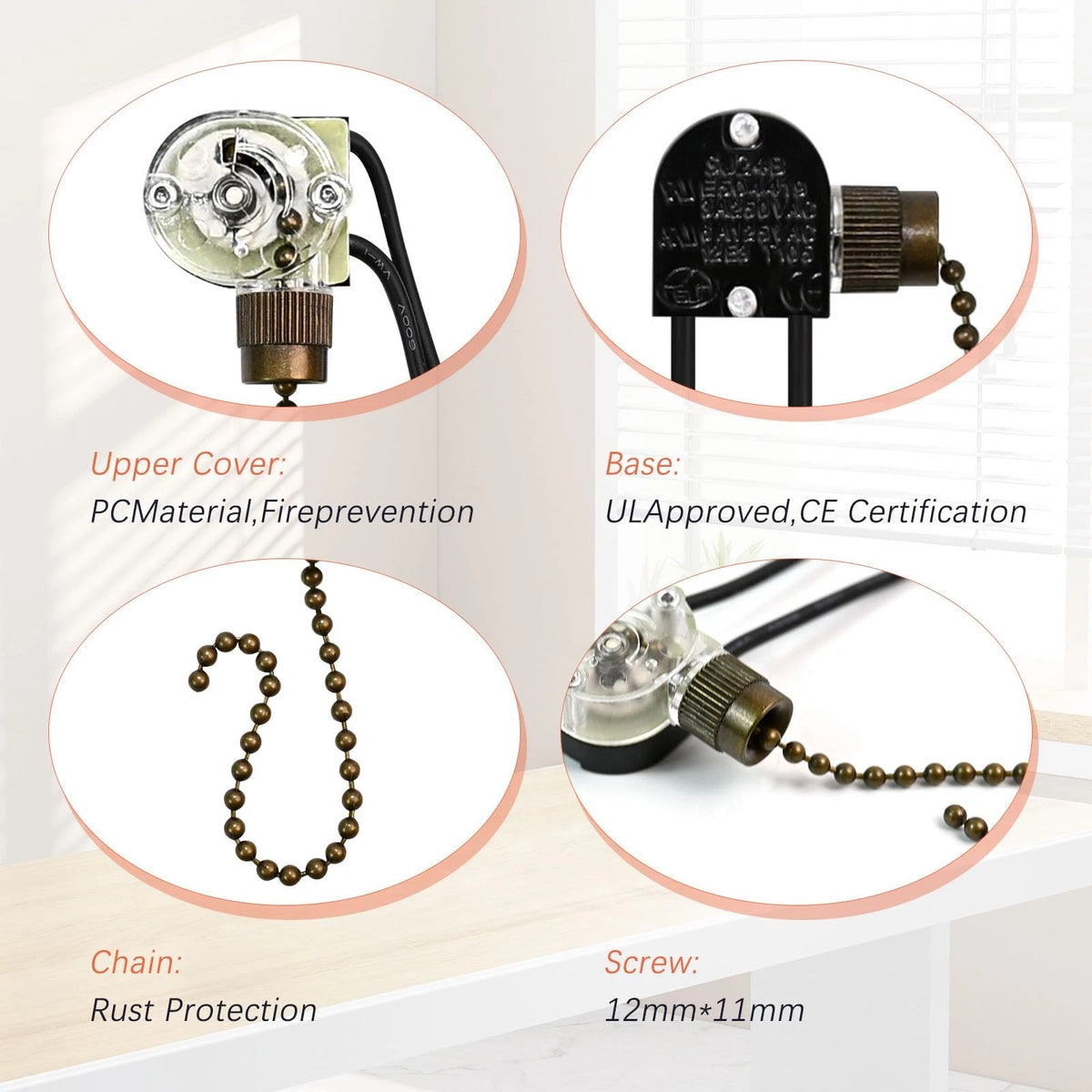 2X Fan Chain Pull Switch for Ceiling (Transparent)