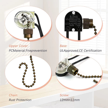 2X Fan Chain Pull Switch for Ceiling (Transparent)