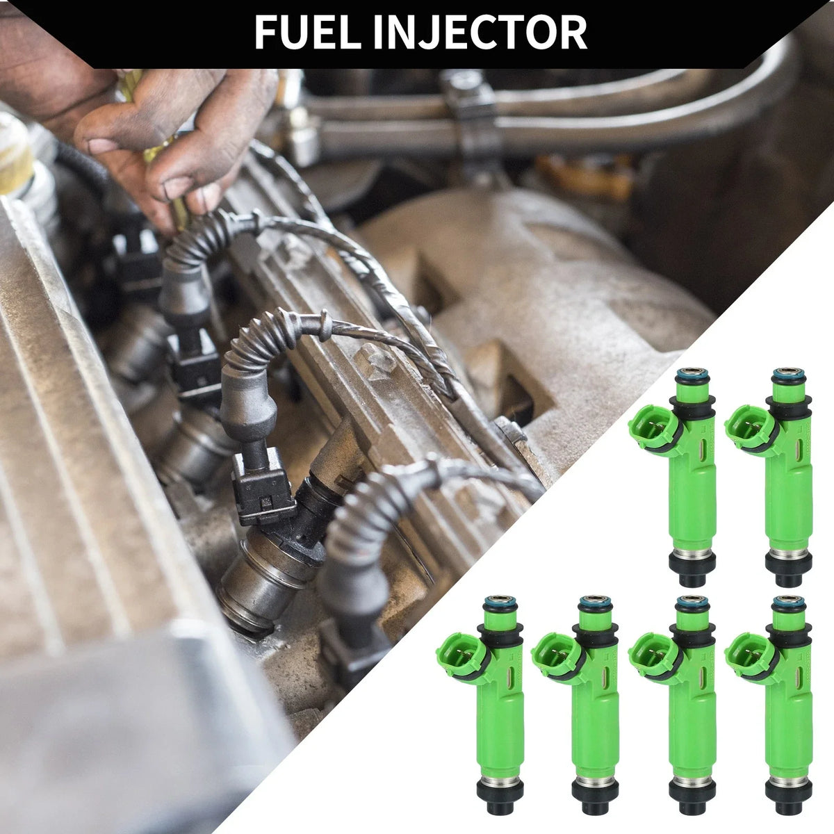 Set of 6 Fuel Injectors for Mitsubishi Montero (1997–2003) MD332733 Green