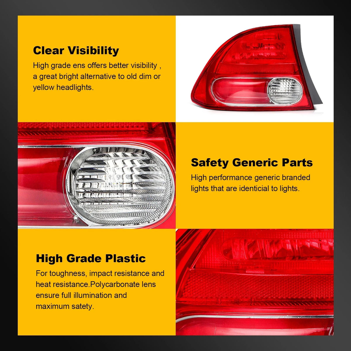 Tail Light Assembly Pair for Honda Civic Sedan (2009–2011) Red Housing