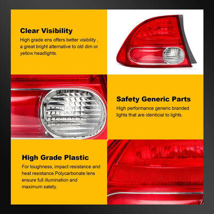 Tail Light Assembly Pair for Honda Civic Sedan (2009–2011) Red Housing