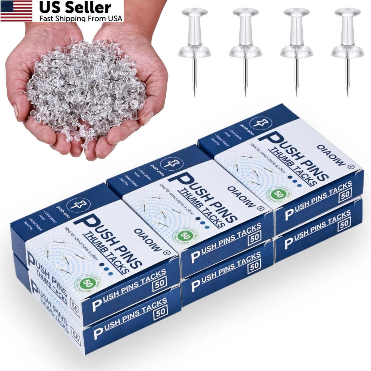 300pcs Clear Push Pins for Bulletin Boards (1 inch x 0.32 inches)