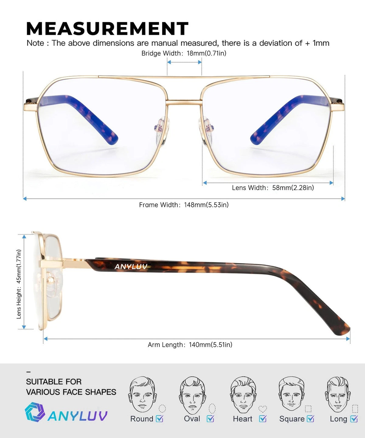 Blue Light Glasses for Men/Women (Medium, A02-gold/Tortoiseshell)