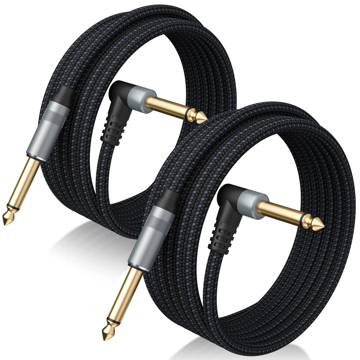 2X Guitar Cable 10 FT 1/4 Inch Braid Black Grey