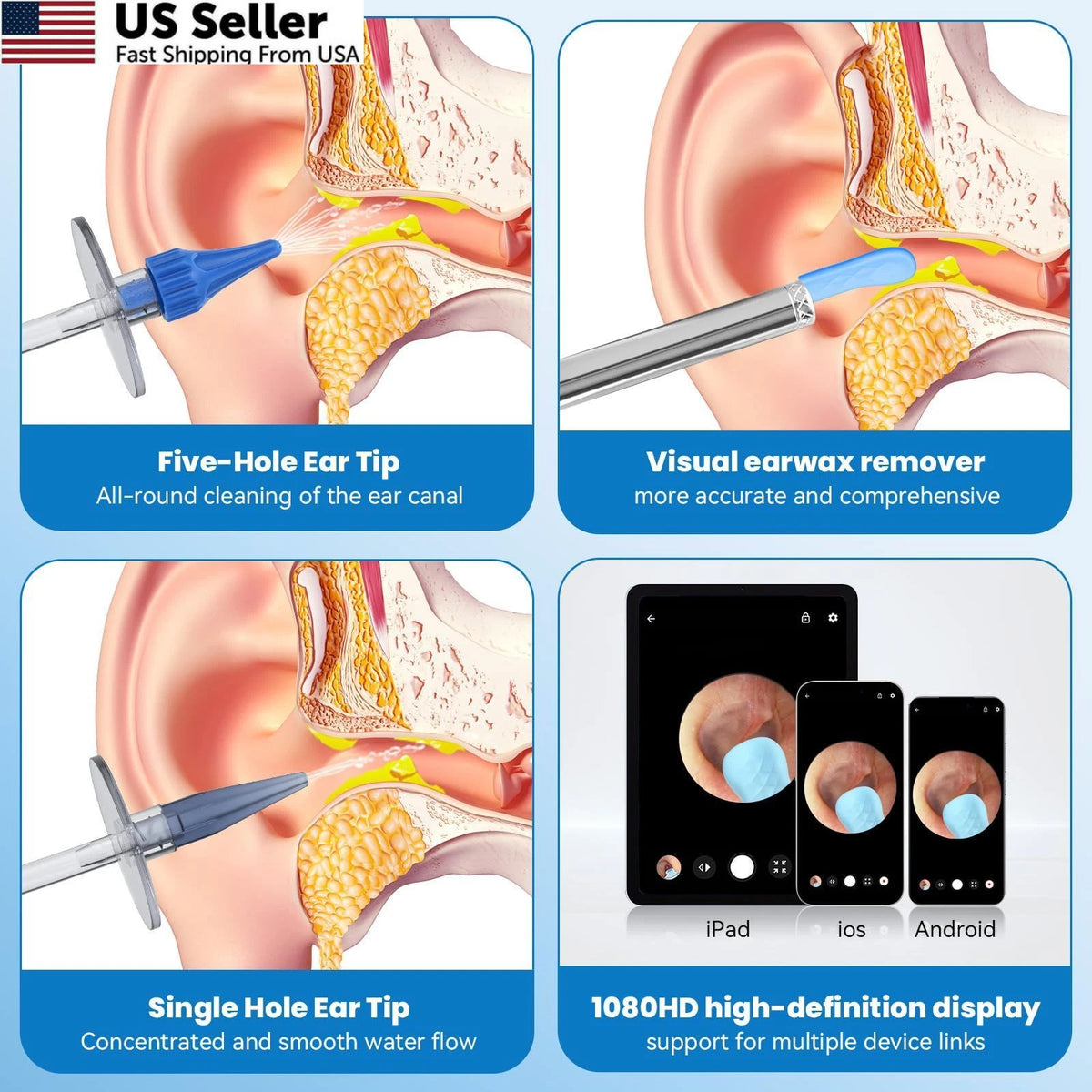 Ear Wax Removal Cleaner with Camera - FSA HSA Eligible - Blue/Black