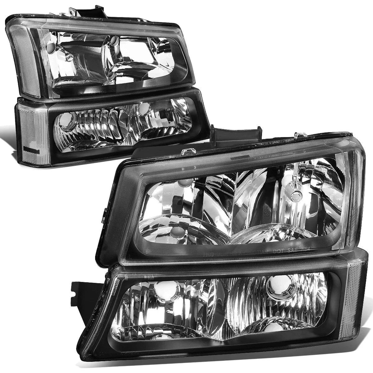 Black Housing Clear Corner Headlight Bumper Lamps for Chevy Silverado (2003–2006)