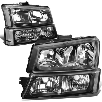 Black Housing Clear Corner Headlight Bumper Lamps for Chevy Silverado (2003–2006)