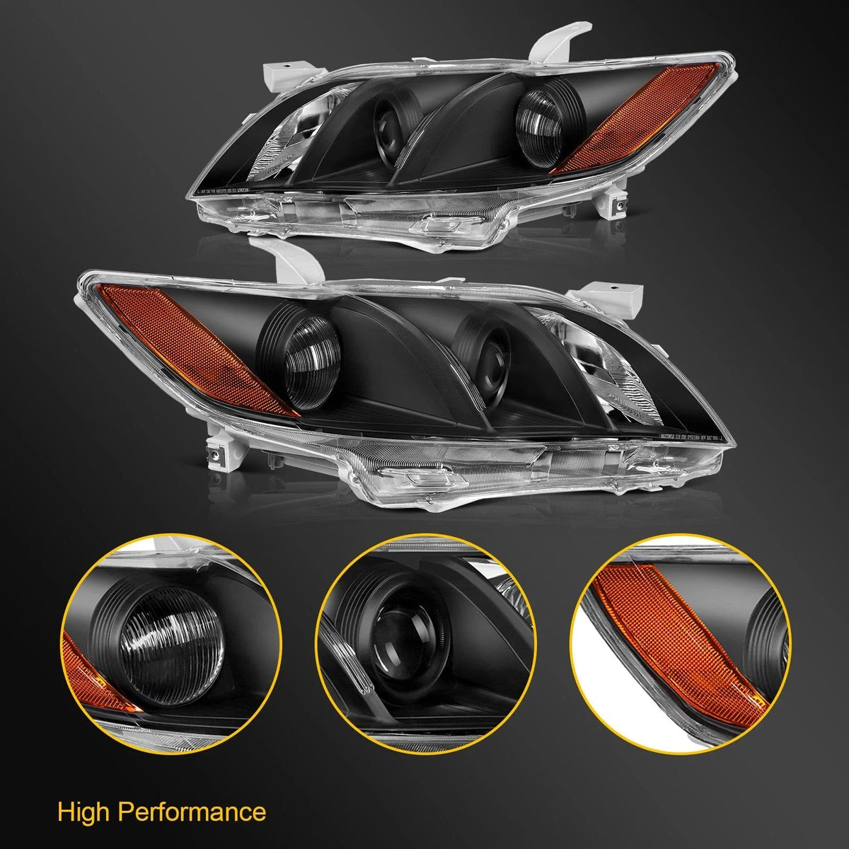 Headlight Assembly for Toyota Camry (2007–2009) Black Housing Pair