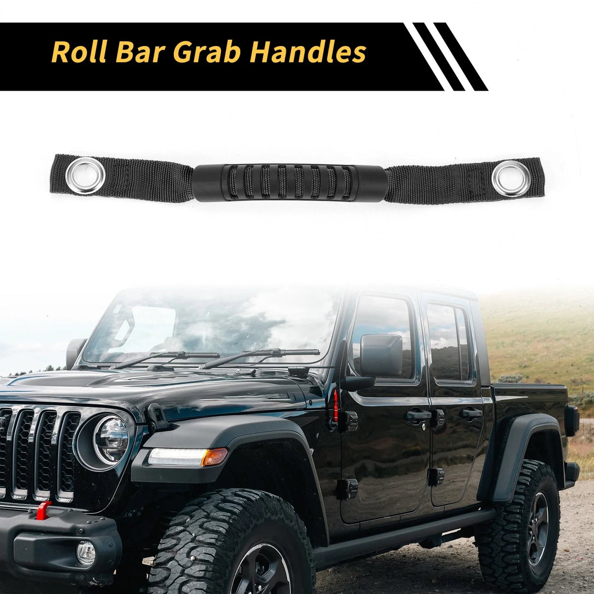 2X Roll Bar Grab Handles for Jeep Wrangler (2007–2018) - Black Oxford Cloth