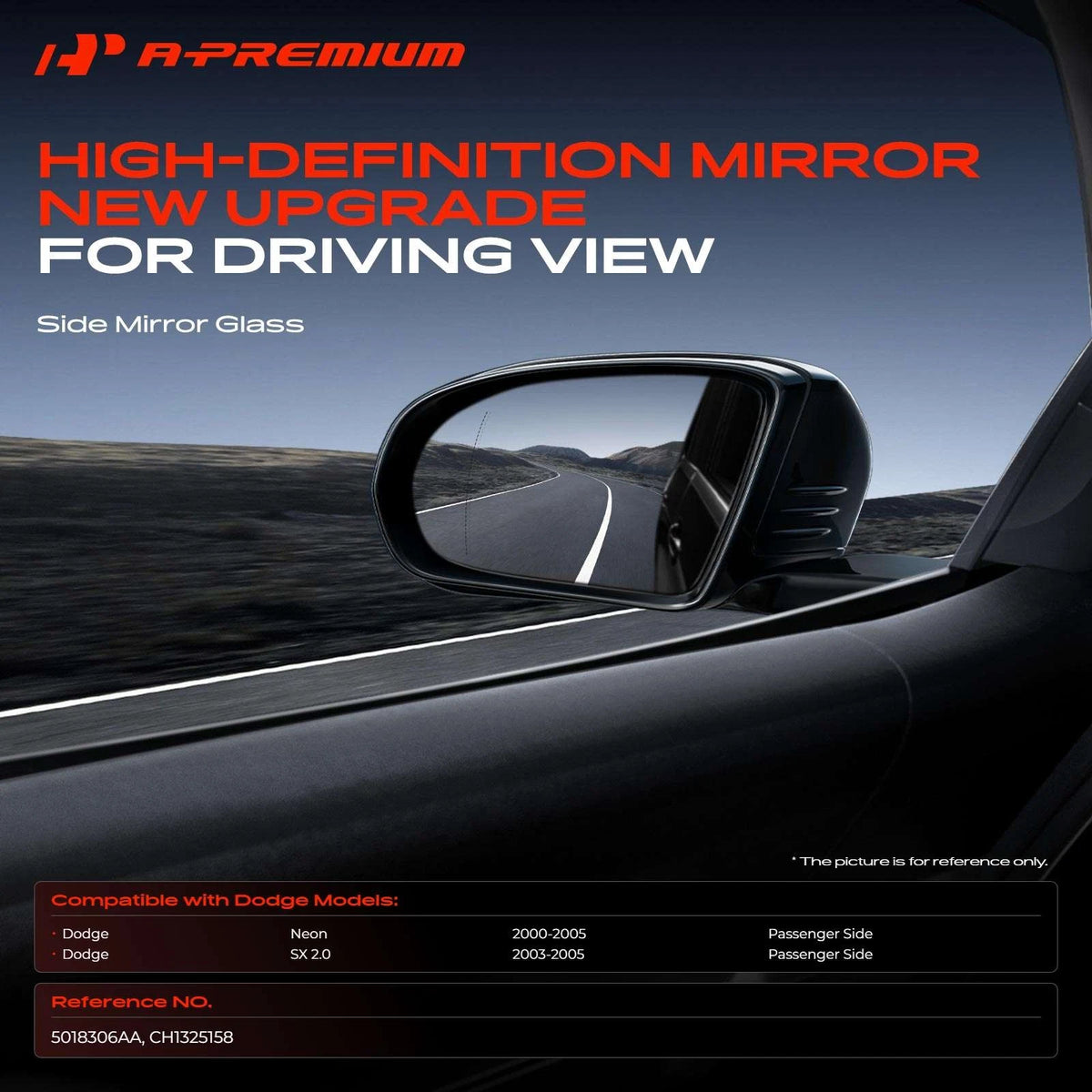 Passenger Power Mirror Glass for Dodge Neon (2000–2005) 5018306AA, CH1325158