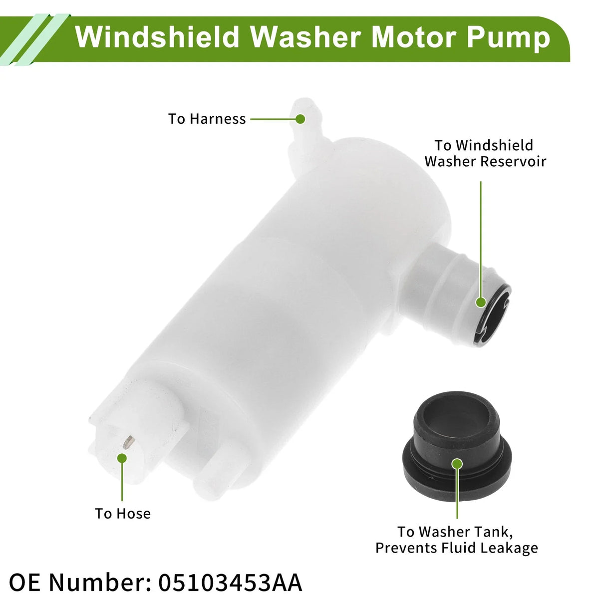 Windshield Washer Pump w/Grommet for Dodge (No. 05103453AA)