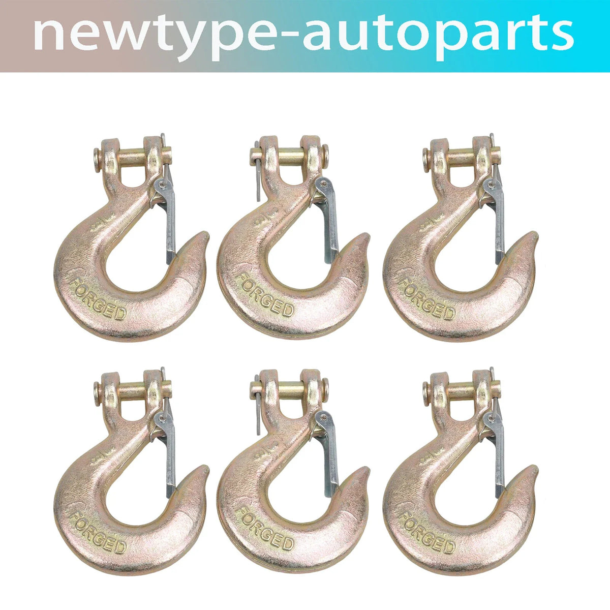 Set of 6 Clevis Slip Hooks 3/8" Heavy Duty Forged Steel with Safety Latch