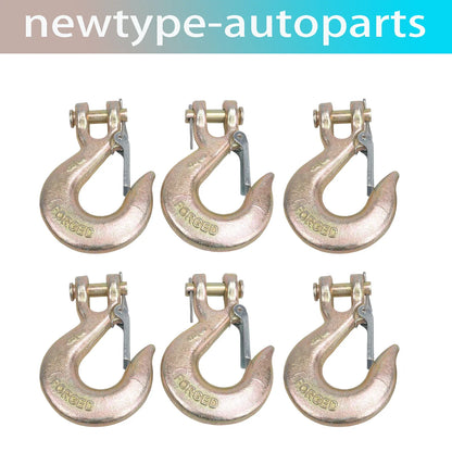 Set of 6 Clevis Slip Hooks 3/8" Heavy Duty Forged Steel with Safety Latch