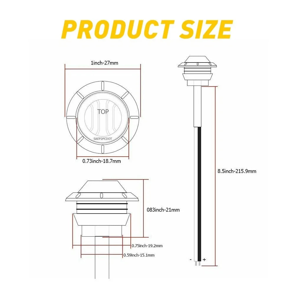 LED Round Pickup Side Marker Lights for Truck Trailer (Super White)