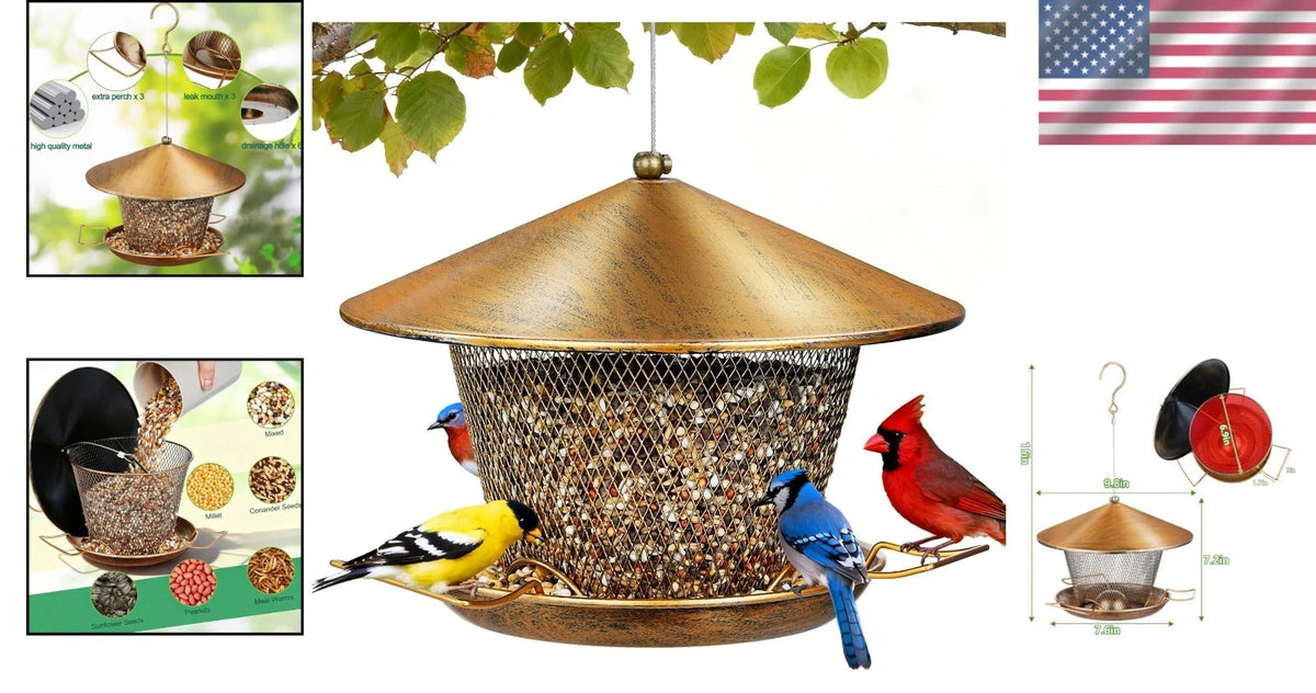 Weather Resistant Outdoor Bird Feeder with 9.8" Dome & Easy Refill