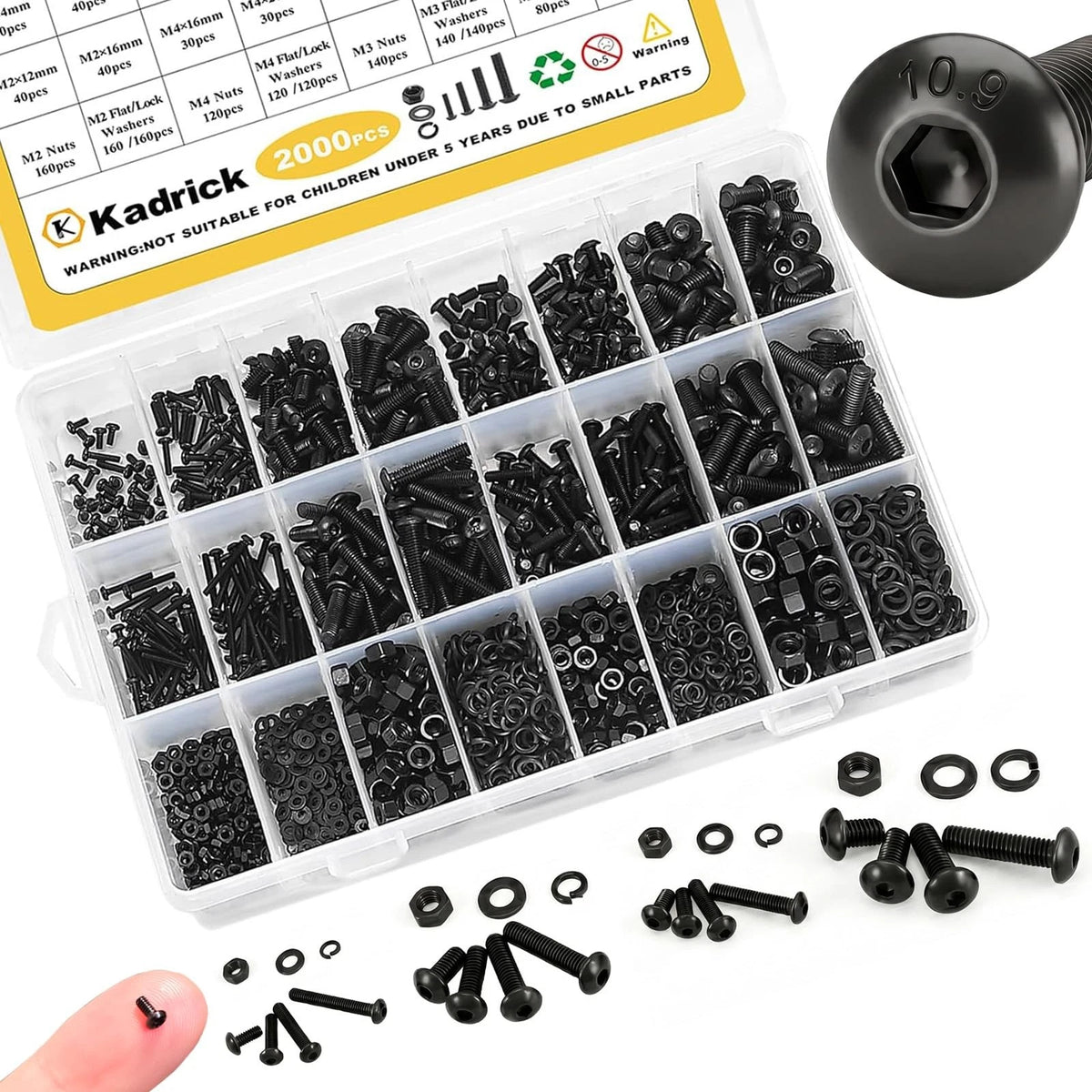 2000PCS Metric Screw Assortment M2-M5 Button Head Black