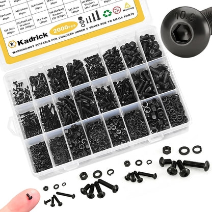 2000PCS Metric Screw Assortment M2-M5 Button Head Black