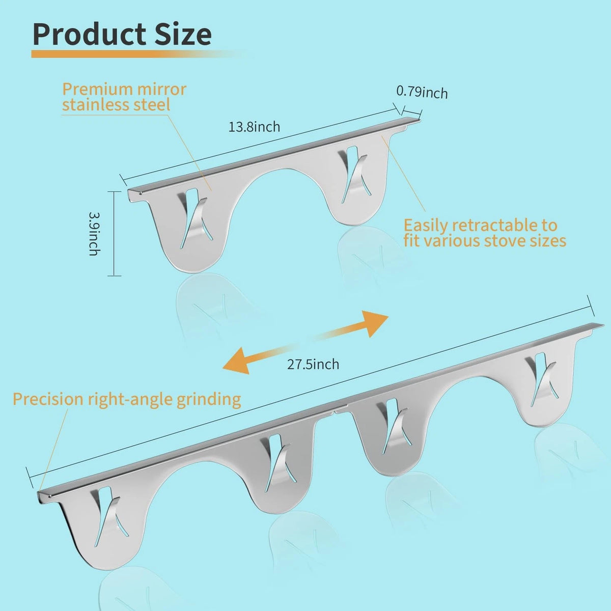 2X Stove Gap Covers for Universal Fit (13.8 to 27.5 inch, L-Shape, Silver)