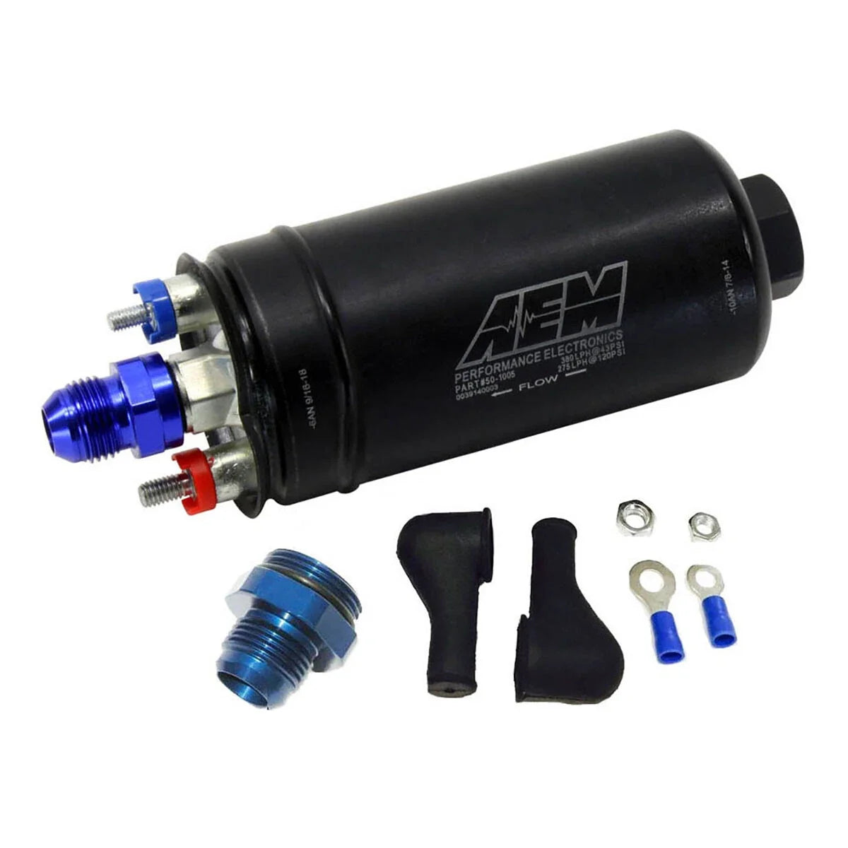 AEM 50-1005 Inline Fuel Pump 380LPH Bosch 044 Style + 8AN Inlet Fitting