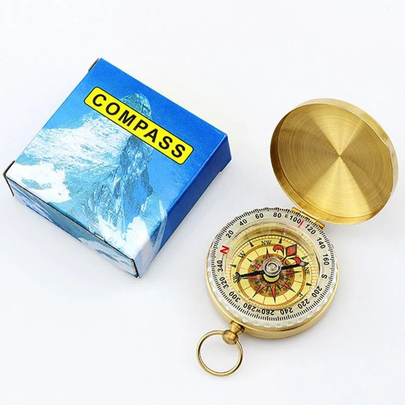 Luminous Brass Pocket Watch Style Military Compass Keychain