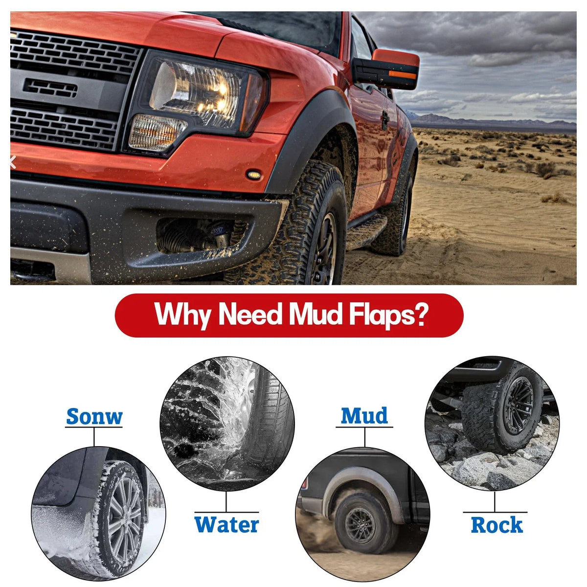 Set of 4 Splash Guards Mud Flaps for Ford F-450 SD (1999–2010) w/o Fender Flare