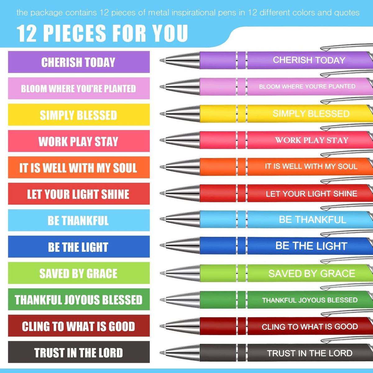 12 Pcs Inspirational Ballpoint Pens - Fresh Color Set