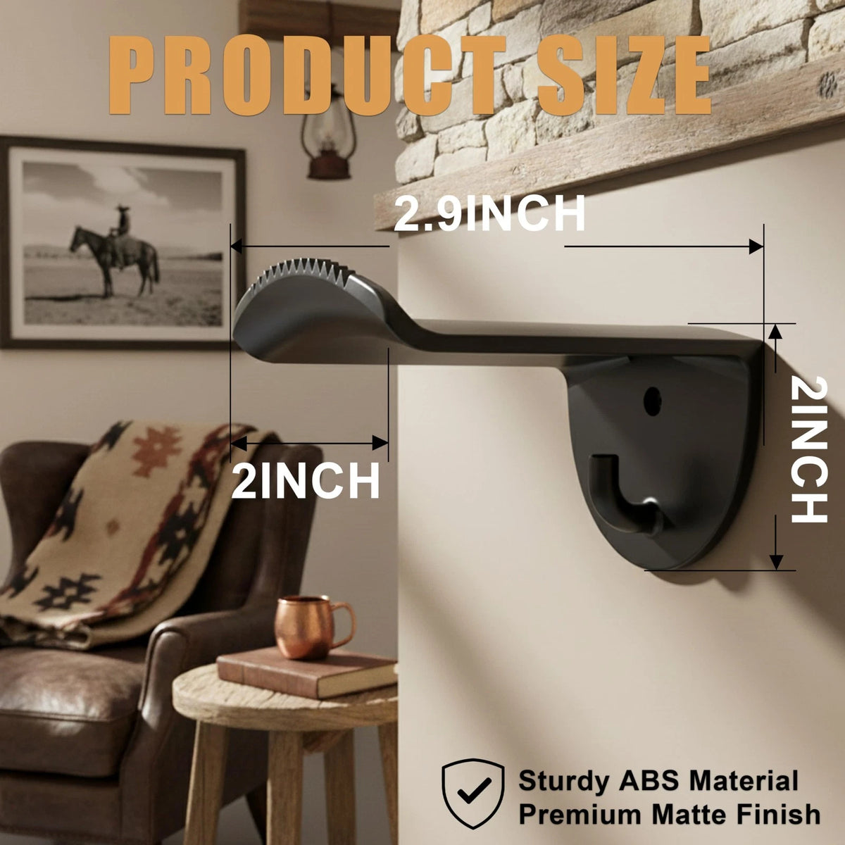 8 Pack Adhesive Hat Hooks for Wall - Cowboy Rack Black