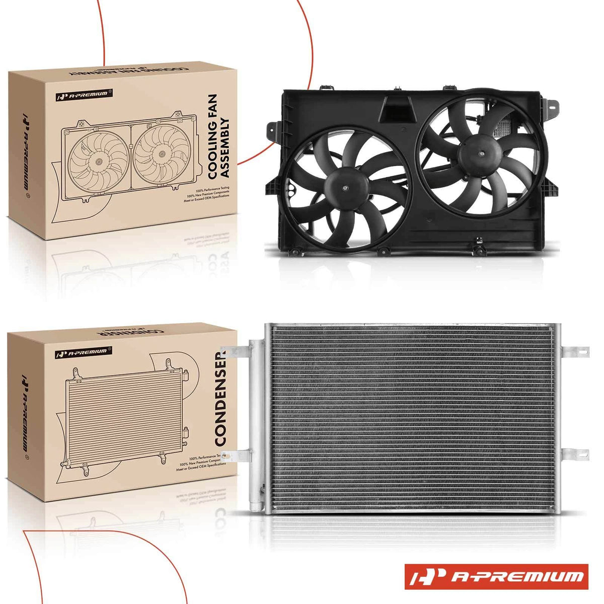 AC Condenser & Dual Cooling Fan Assembly Kit for Ford Edge Lincoln MKX (2007–2014) - FO3115177, 2811653, 6018151
